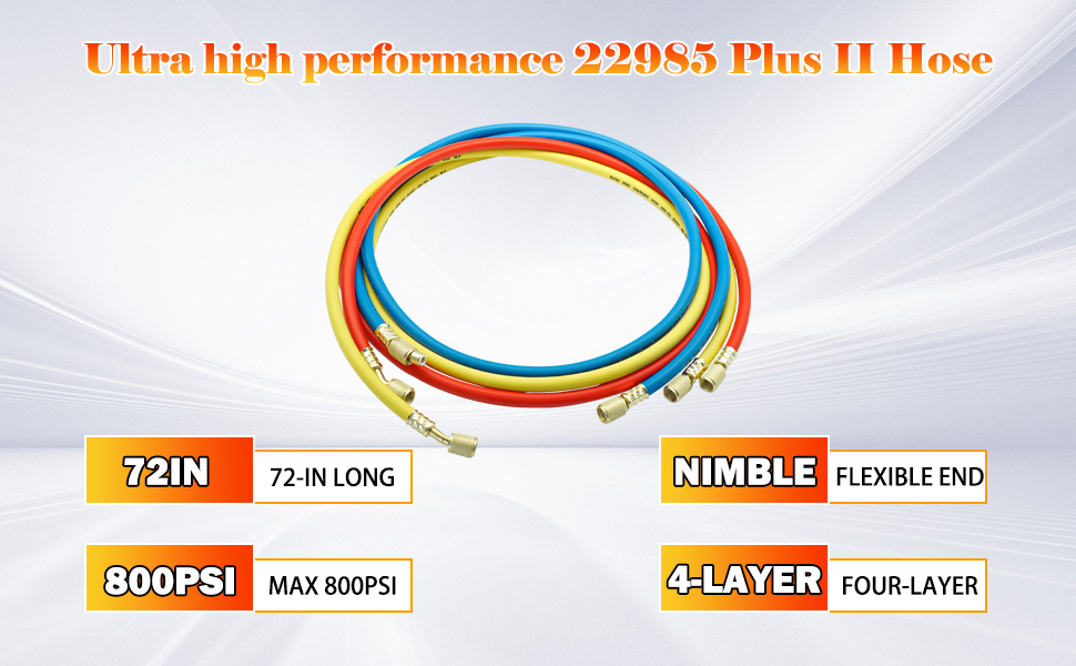 22985 Plus II Manifold Hose SetStanda,rd 1/4" FL to 1/4" FL Vacuum Certified Refrigerant Hose