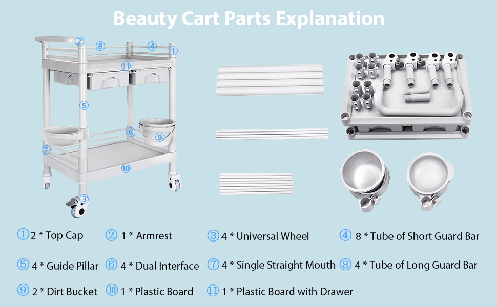 Mobile Medical Cart, 2 Tier Trolley 330 Lbs, with 2 Drawers Carts