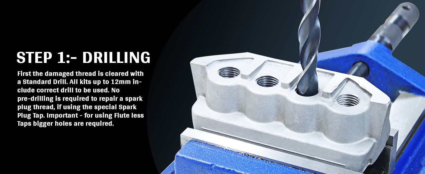 First step Drilling to clean the space for helicoil insert