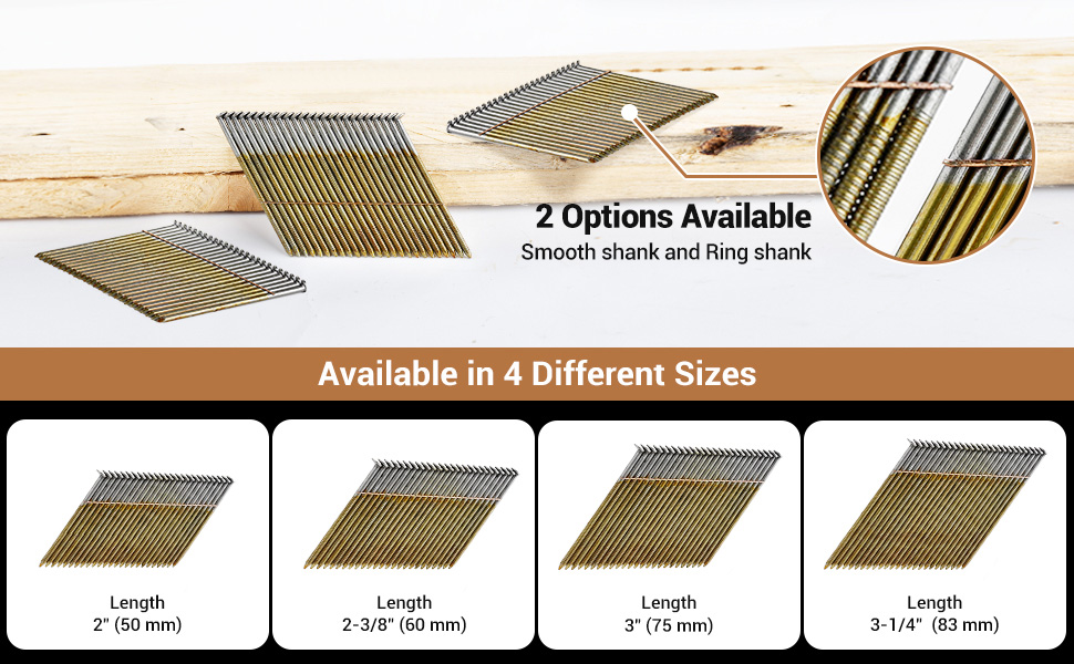 28 Degree wire strip framing nails chisel point 2 to 3 1/4-in length wire weld Collated smooth/ring