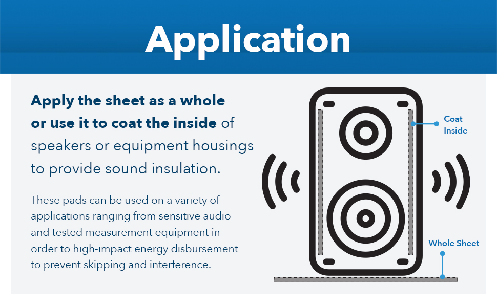 Apply the sheet as a whole or use it to coat the inside of speakers or other equipment.