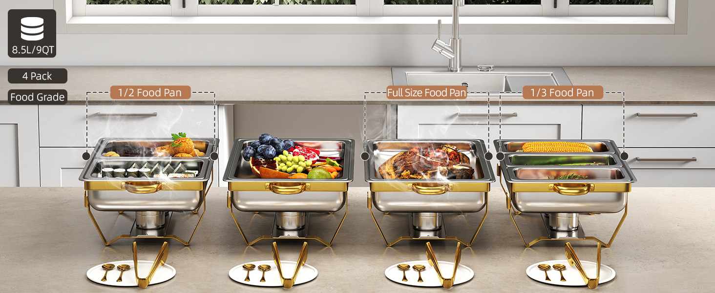 chafing dishes for buffet set of 4 with different food pans and food warmer bunners