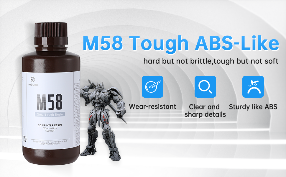 M58 tough abs-like resin:wear-resistant,clear and sharp details,sturdy like abs