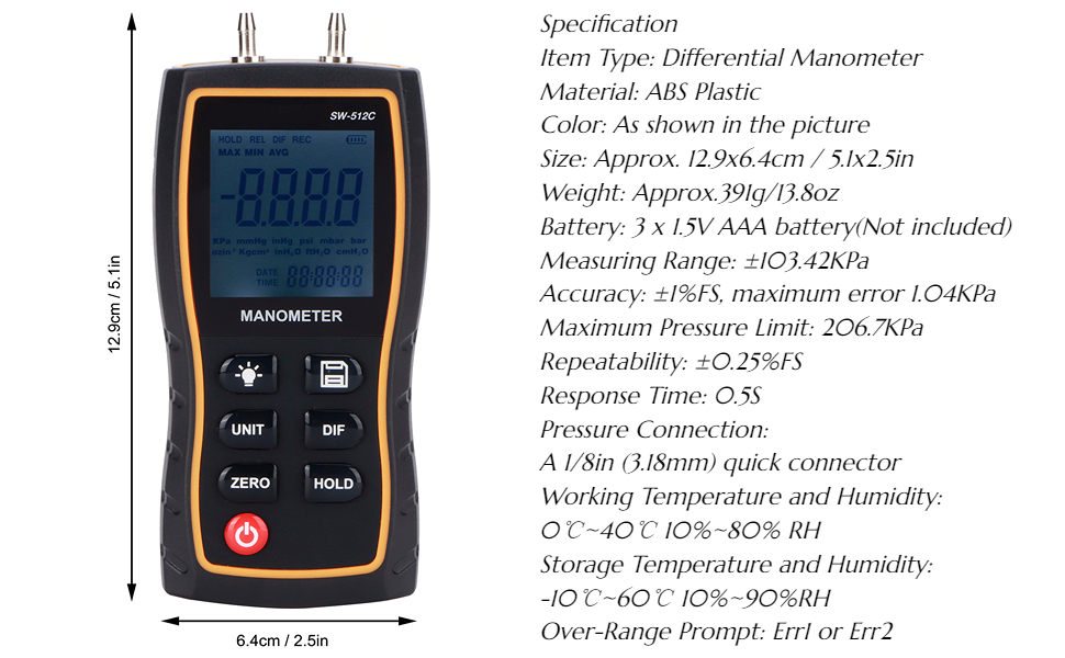 Dual-Port Manometer Gas Pressure Tester
