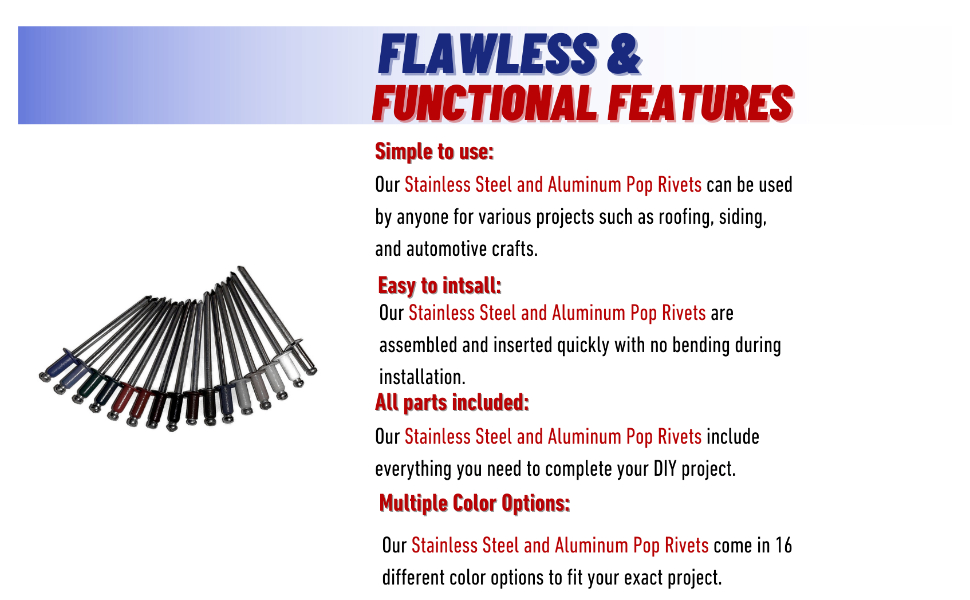 Simple to use, easy to install, all parts included, multiple colors.