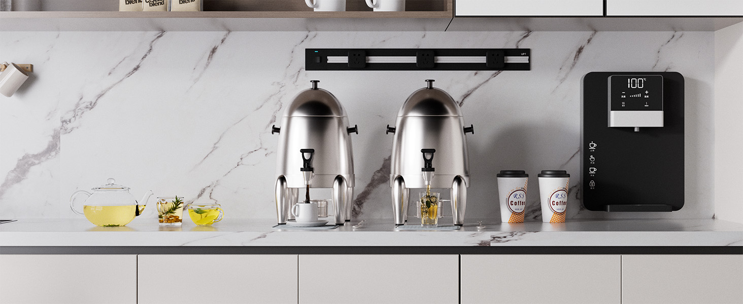 hot and cold drink dispenser placed on kitchen countertop