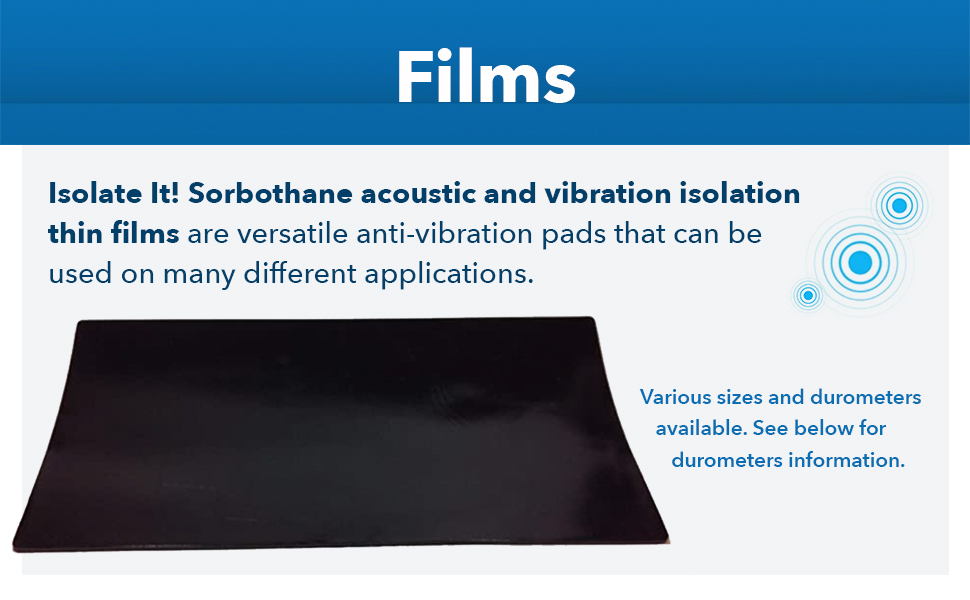 Sorbothane acoustic and vibration isolation thin films are versatile anti-vibration pads.