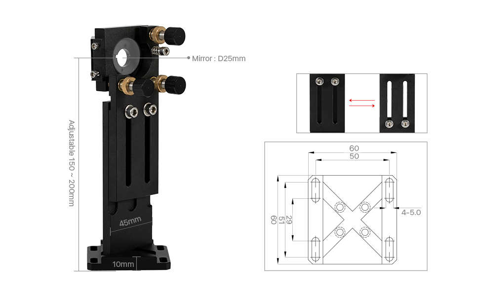 Cloudray E Series CO2 Laser Head Whole Set Incl. 2PCS Mirror Mounts,1 PCS USA Focus Lens Si Mirrors 