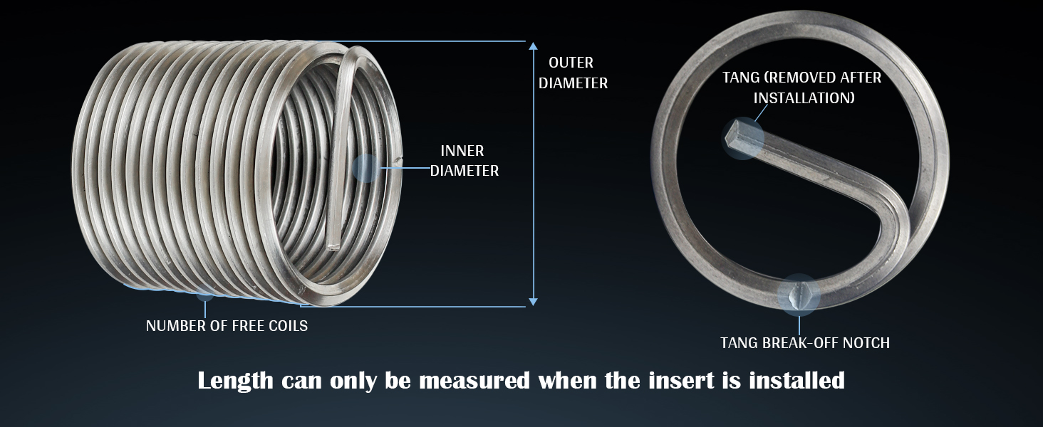 Wire thread helicoil insert Dimesions Internal Outer Diameter coils