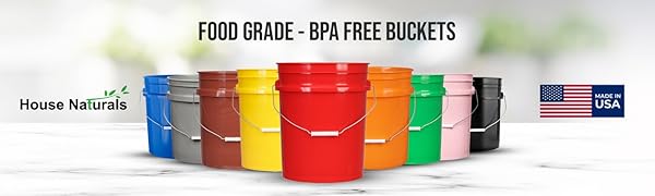 Food grade bpa free colorful plastic buckets made in USA pails storage containers HDPE plastic
