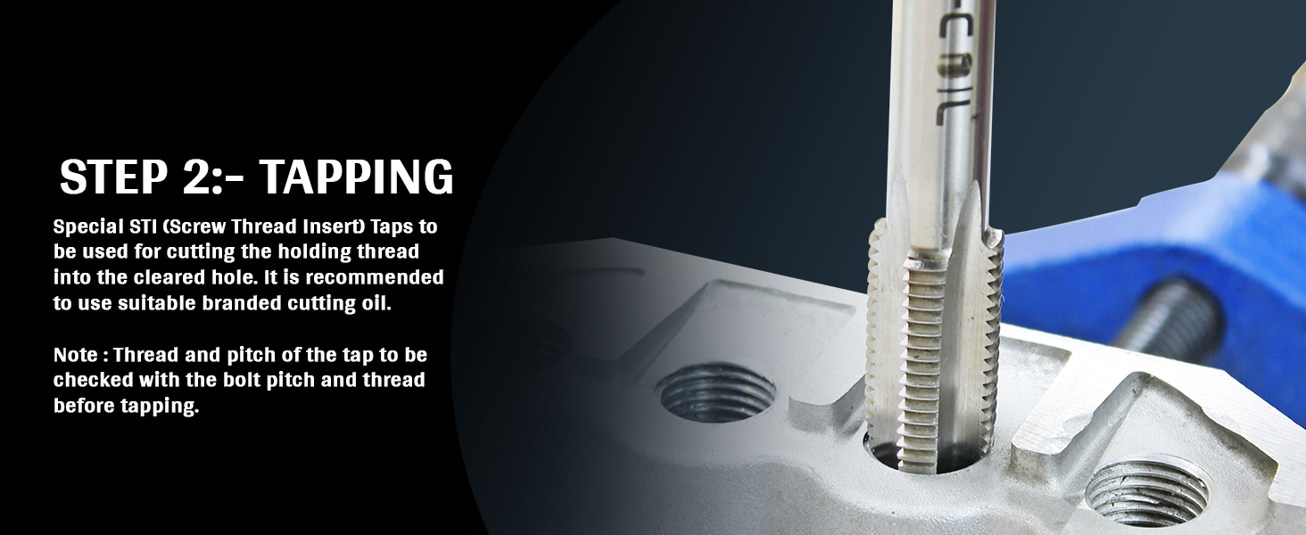 Second step Tapping with rapicoil HSS M2 Tap for helicoil insert