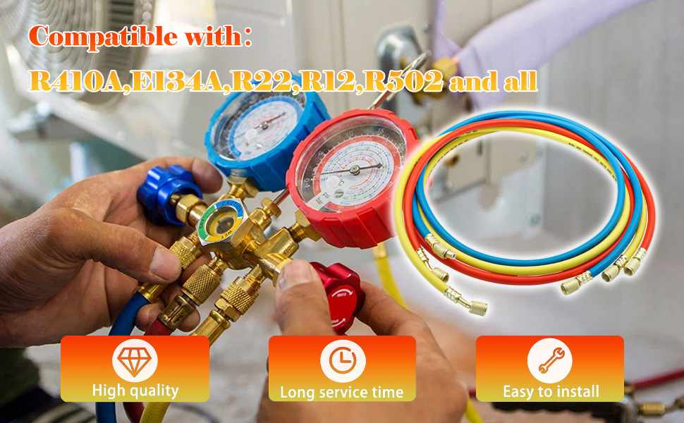 22985 Plus II Manifold Hose SetStanda,rd 1/4" FL to 1/4" FL Vacuum Certified Refrigerant Hose