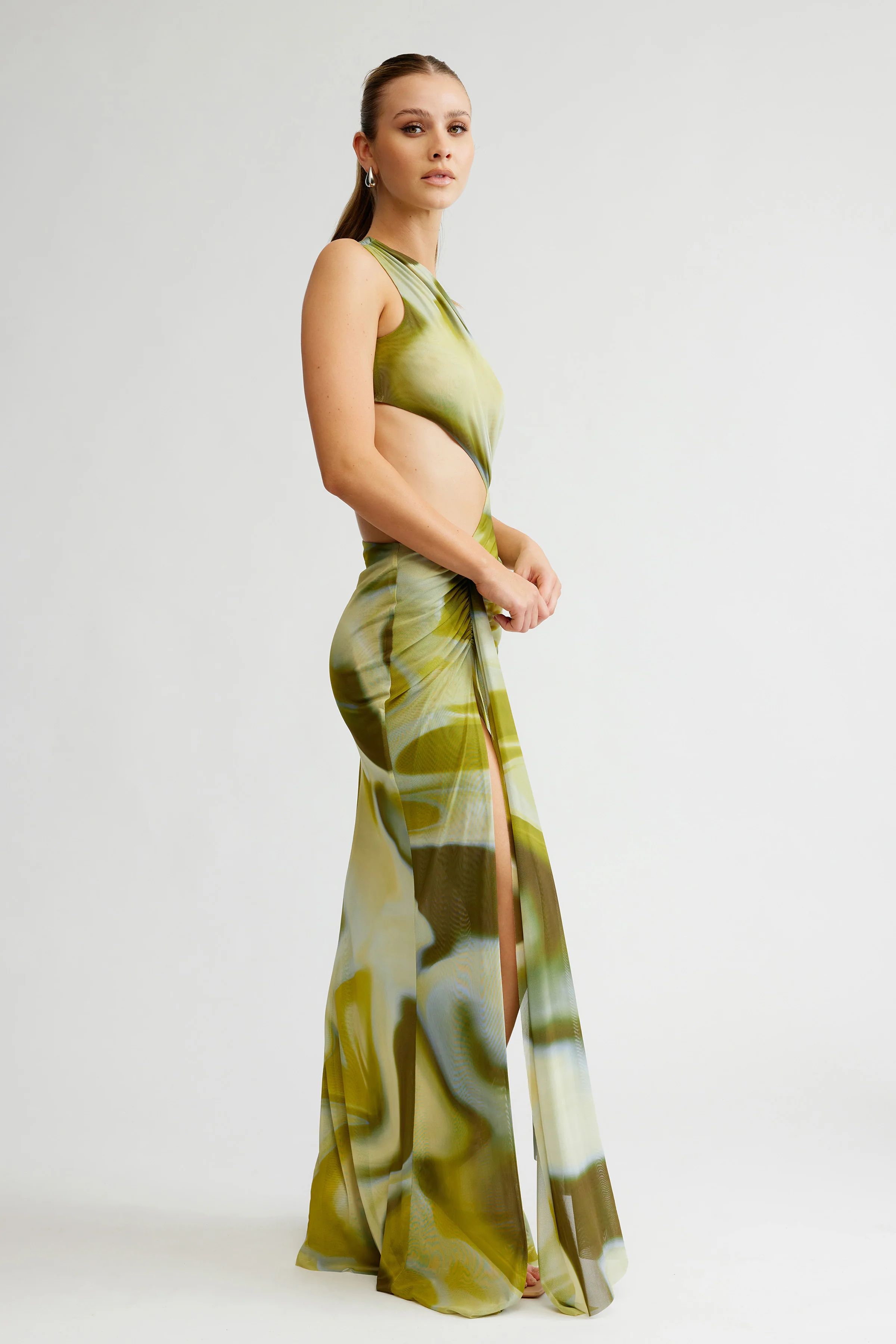 Zaniah Dress - Sage Liquify Print - Poueer