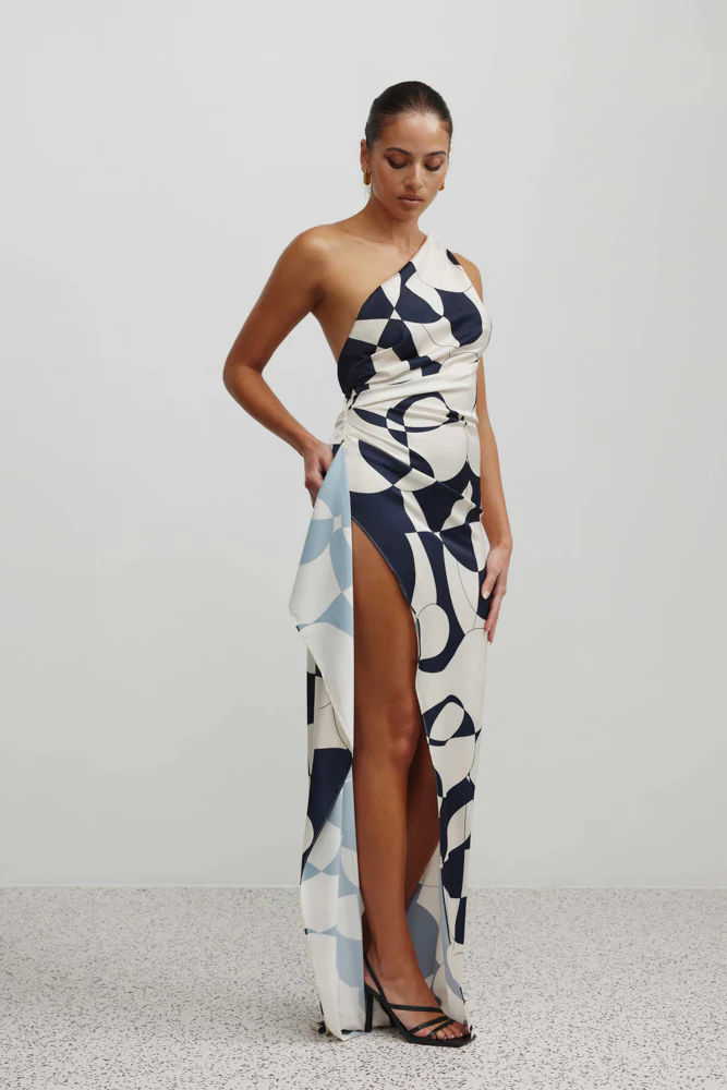 Samira Dress - Abstract Navy Print - Poueer
