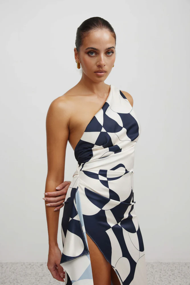 Samira Dress - Abstract Navy Print - Poueer