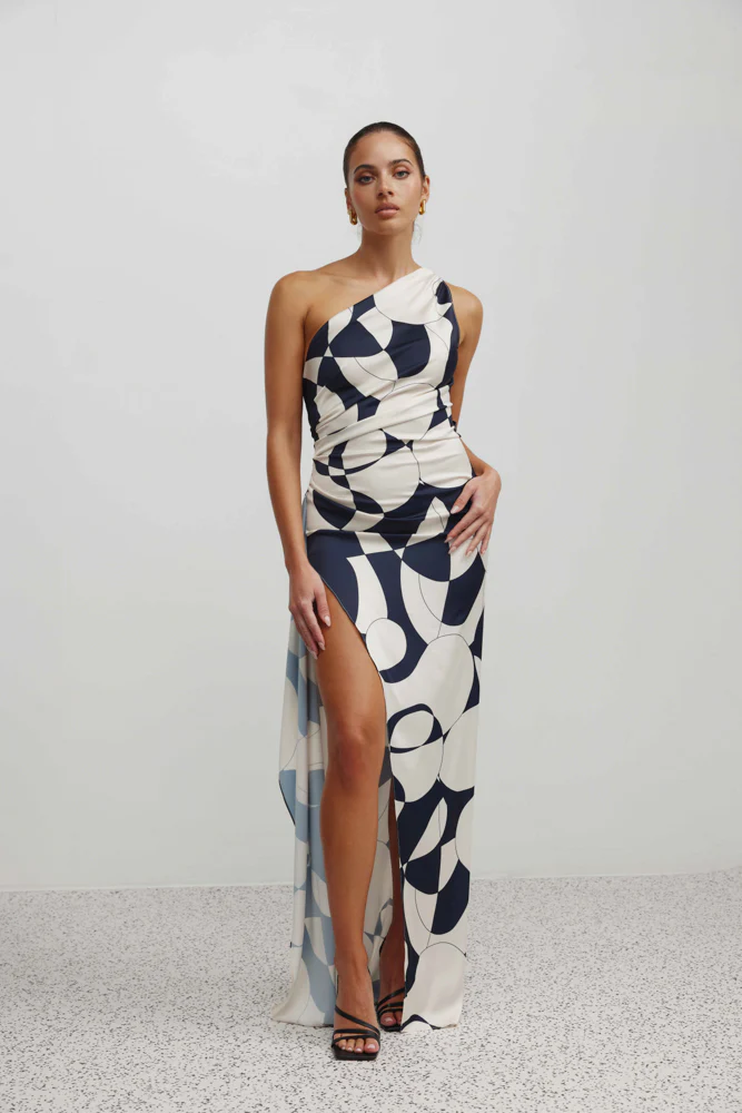 Samira Dress - Abstract Navy Print - Poueer