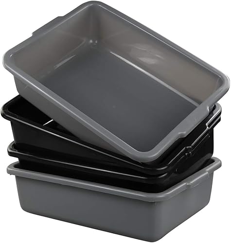 3-Pack 13 L Plastic Commercial Tote Box with Lid, Bus Tubs/Bus Box, Gray - Poueer