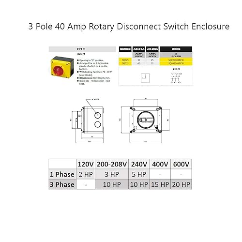 ASI SQ032003BC10 Enclosed Rotary Disconnect Switch, Yellow/Red - Poueer