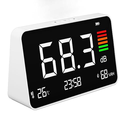 Decibel Meter, Digital Desktop Sound Level Meter 30-130dBA with Temperature and Humidity Detection for Home School Library DM219N - Poueer