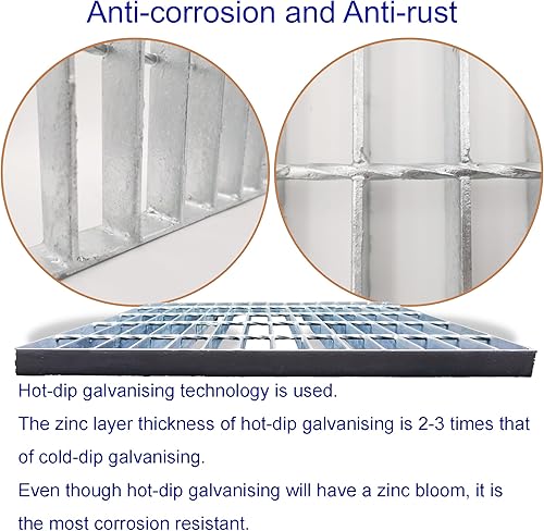 Galvanized Steel Drain Grate with Base, 16x16 Outdoor Drain Cover and Frame, B Class Sewer Grate with Lip, Durable Heavy Duty Channel Grate, Sliver Square Drainage Grate Driveway - Poueer