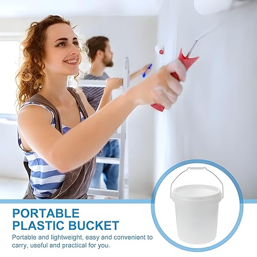 ATERET 2 Gallon White Pail & Lid - Durable Mil All Purpose Pail with Lids - Food Grade - BPA Free Plastic (12 Pack) - Poueer