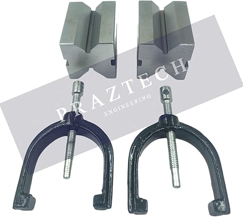PRAZTECH® Precision Engineers VEE Blocks CLAMP Set - V Block Matched Pair, 40mm x 32mm x 32mm, Clamping capacity: 1' (25mm) in Wooden Box - Poueer