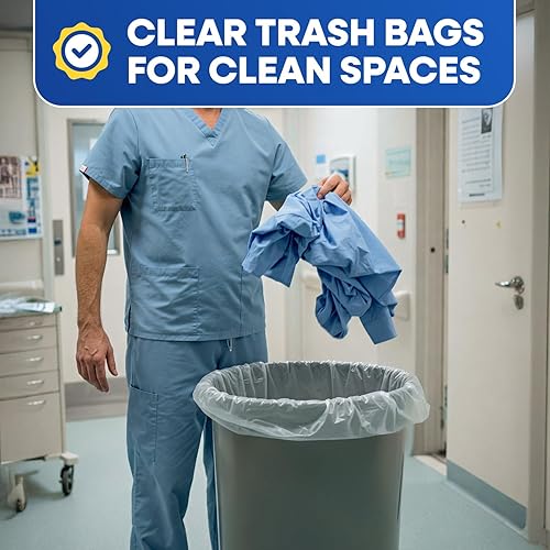 20-30 Gallon Trash Bags, Clear Trash Bags 30'W x 37'L, 8 Micron Clear Garbage Bags, 20-30 Gal High-Density Garbage Can Liners, Fits Square and Round Trash Cans, Pack of 500 - Poueer
