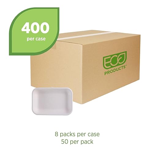 ECO PRODUCTS Compostable 24oz To Go Containers, Case of 400, 8.5'x5.5'x1.5' Vanguard Rectangle Box, Disposable Renewable White Molded Fiber, No PFAS, Tree-Free, Lid Available, ASTM, BPI-Certified - Poueer