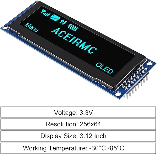 2pcs 3.12 inch OLED Display 256x64 OLED LCD Display SSD1322 Module 16pin Parallel SPI Soldering for Arduino (Green) - Poueer