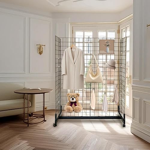 5' x 2' Grid Wall Panel with Wheels 265 LBS, Gridwall Tower with Rolling Base, Metal Grid Wall Shelf Display Stand Detachable, Craft Show Gridwall Display Rack, Art Display - Poueer