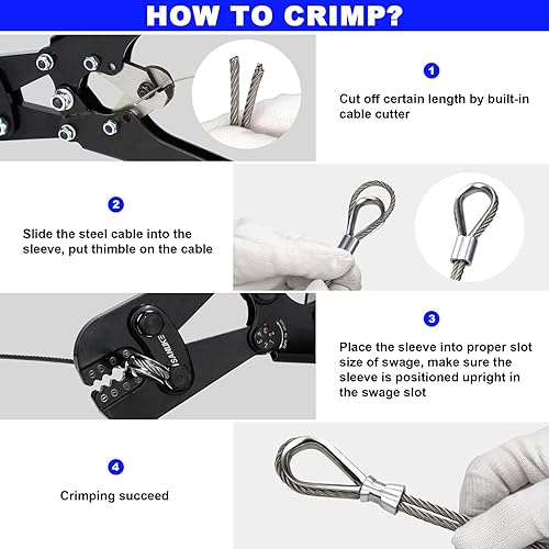 Sanuke Wire Rope Crimping Tool Kit, with 375pcs Wire Rope Aluminum Crimping Loop Sleeves, Crimping from 3/64-inch to 1/8-inch - Poueer