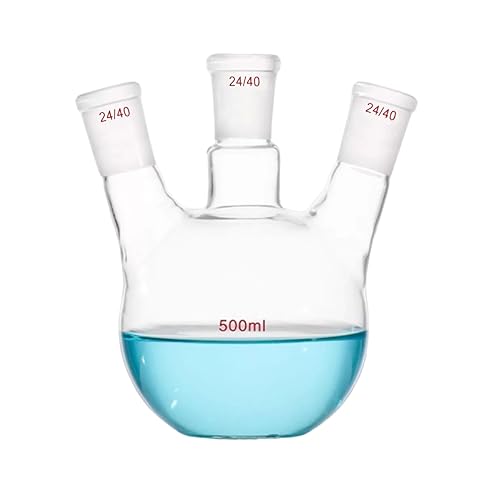 500ml,3-Neck,24/40,Flat Bottom Glass Flask,Three Necks,Laboratory Boiling Bottle - Poueer
