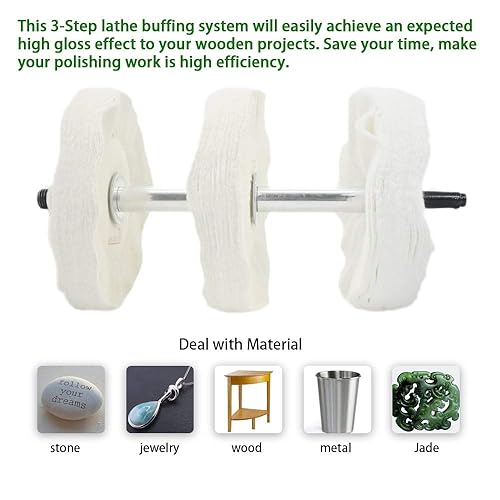 Woodworking Lathe Buffing System 16' #2MT Mandrel 3-Step Buffing Wheel Kits 8inch with 3pcs Polishing Cutting Compounds - Poueer