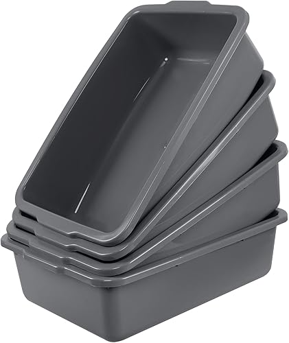 4 Packs 35 L Large Plastic Commercial Bus Tub, Utility Bus Box, Gray - Poueer