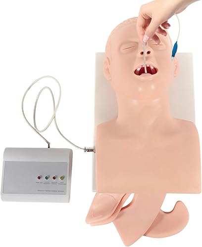 220V Intubation Model, PVC Manikin Study Teaching Model Airway Management Trainer Tool Oral Nasal Airway Intubation Kit Management Trainer with Alarm Machine & Power Adapter - Poueer