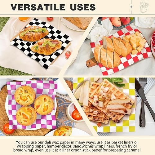 Colarr 1000 Pcs Waxed Paper Sheets Bulk 15 x 15 Inch Large Sandwich Wrapping Papers Checkered Deli Food Basket Liners for Burgers Bread Restaurant Barbecue Picnic(Red) - Poueer