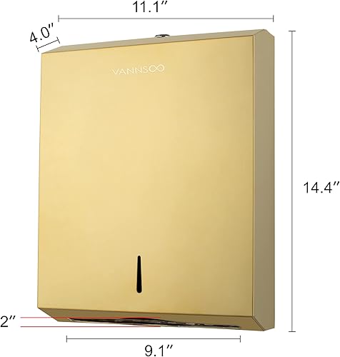 Paper Towel Dispenser, Commercial Stainless Steel Tri-fold/Multi-fold/C-Fold Paper Towel Holder Wall Mount Key (Gold) - Poueer