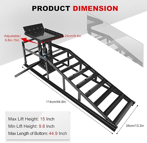 2 Pack 5T 10000lbs Hydraulic Car Ramps Low Profile Car Lift Service Ramps Truck Trailer Garage Lift Height Range 9.8' to 15' Hydraulic Vehicle Ramps Black - Poueer
