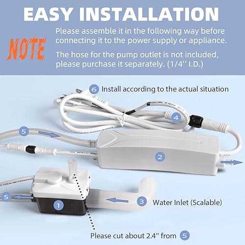 66 FT Max Head 10.6 GPH Mini Split HVAC Condensate Pump, 110-240V w/Automatic Safety Switch, AC Condensate Removal for Air Conditioner System, Furnace, Dehumidifier, Ice Maker - Poueer