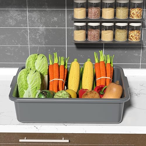 Readsky 12 Packs 13 L Plastic Commercial Bus Tub, Plastic Restaurant Dish Washing Box, Gray - Poueer