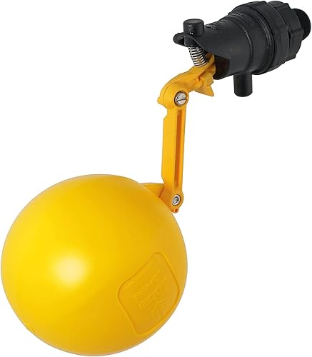 Jobe Valves J-RJV0075HF Rojo High-Flow Low-Pressure Float Valve, 4.9'-Wide Float, 3' Extension Arm, 20L/Min, 75PSI, 3/4' NPT Inlet, Yellow/Black - Poueer