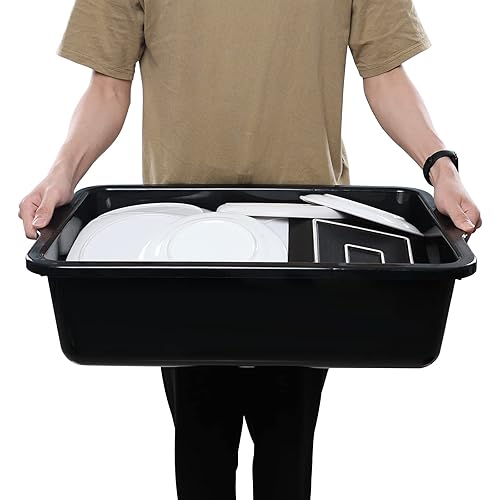 32 L Large Commercial Bus Box, 4-Pack Plastic Utility Bus Tub, Black - Poueer