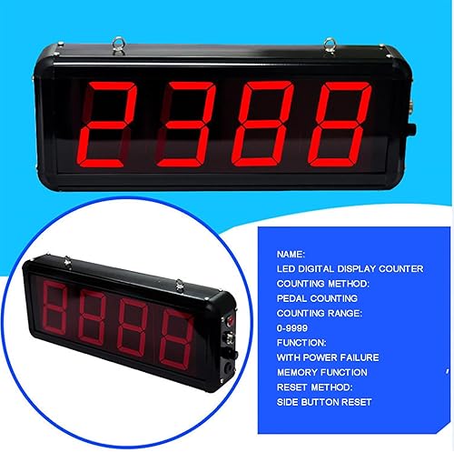 Digital Electronic Counter, Foot Pedal Red Display Digital Counter 0-9999 4 Digits, Production Line Counting Screen, for Factories, Assembly Lines, Airports, and Stations, Breeding Farm, Conveyor Belt - Poueer