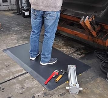 Industrial Smooth Anti-Fatigue Mat, 2' Width x 3' Length x 7/8' Thickness, Black - Poueer