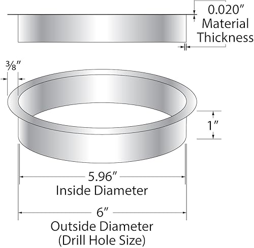 OUTWATER 10' (Nominal) Diameter x 2' Height 304 Polished Stainless Steel Trash Grommets for Countertop Inserted Trash Chutes - Poueer