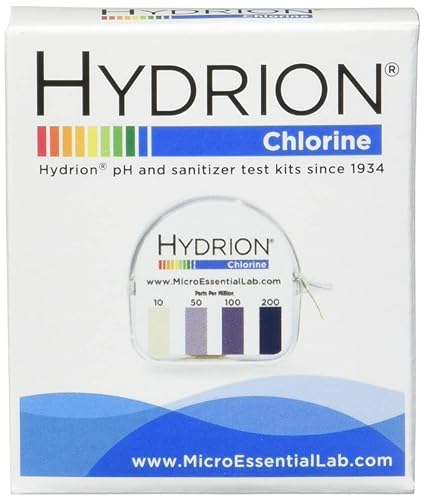 Micro Essential Hydrion CM-240 Chlorine Test Paper with Dispenser, 10-200ppm (Case of 10) - Poueer