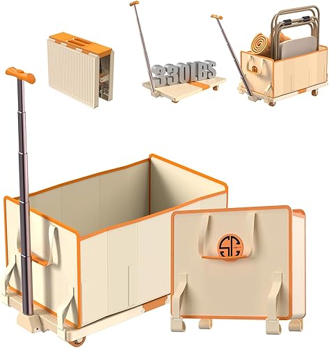 Platform Truck, Folding Trolley, 330 lb Capacity Heavy Duty Trolley with Folding Handbags, Telescoping Handlebar Platform Trolley for Luggage, Traveling, Moving, Shopping, Office (Black) - Poueer