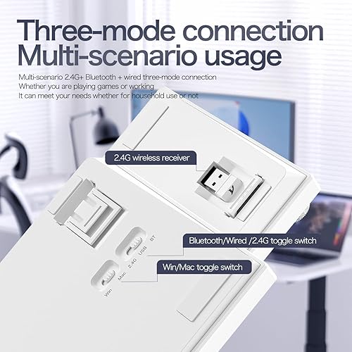 ATTACK SHARK X820ULTRA Wireless Gaming Mechanical Keyboard with TFT Smart Display&Knob,Side Printed PBT,Gasket Mounted 75% TKL Keyboard,BT5.0/2.4GHz/USB-C,RGB Backlit（White Contour,Shark Switch - Poueer