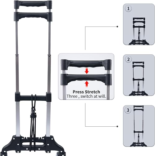 Folding Hand Truck and Dolly,165 lb Capacity Aluminum Portable Cart Foldable 2 Wheel Dolly with Telescoping Handle - Poueer