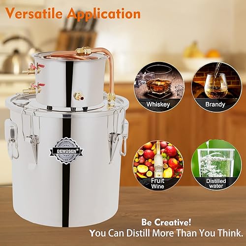 Alcohol Still 8 Gallon 2 Pots Shine Still Distillery Kit for Alcohol Stainless Steel Copper Tube Complete with Water Pump Metal Thermometer Airlock Brew Bag Proof Alcoholmeter Test Kit - Poueer
